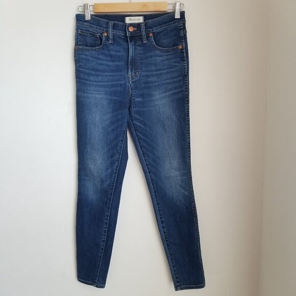 Madewell 10" Size 28 High-Rise Skinny Jeans Denim Hayes Dark Wash Whiskering - Picture 2 of 15